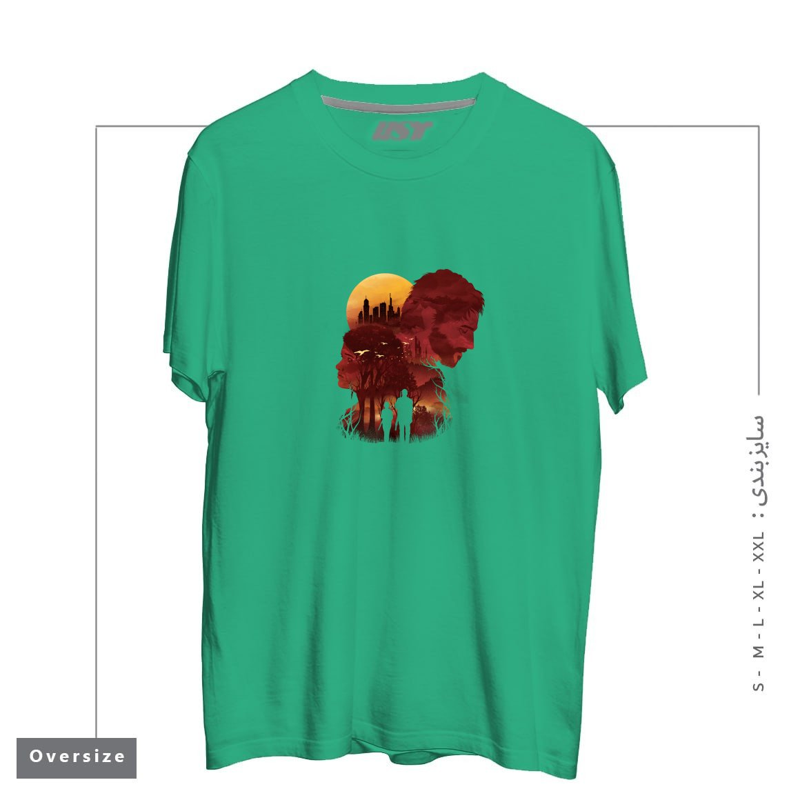 طرح THE LAST SUNSET تیشرت اورسایزرنگ سبز