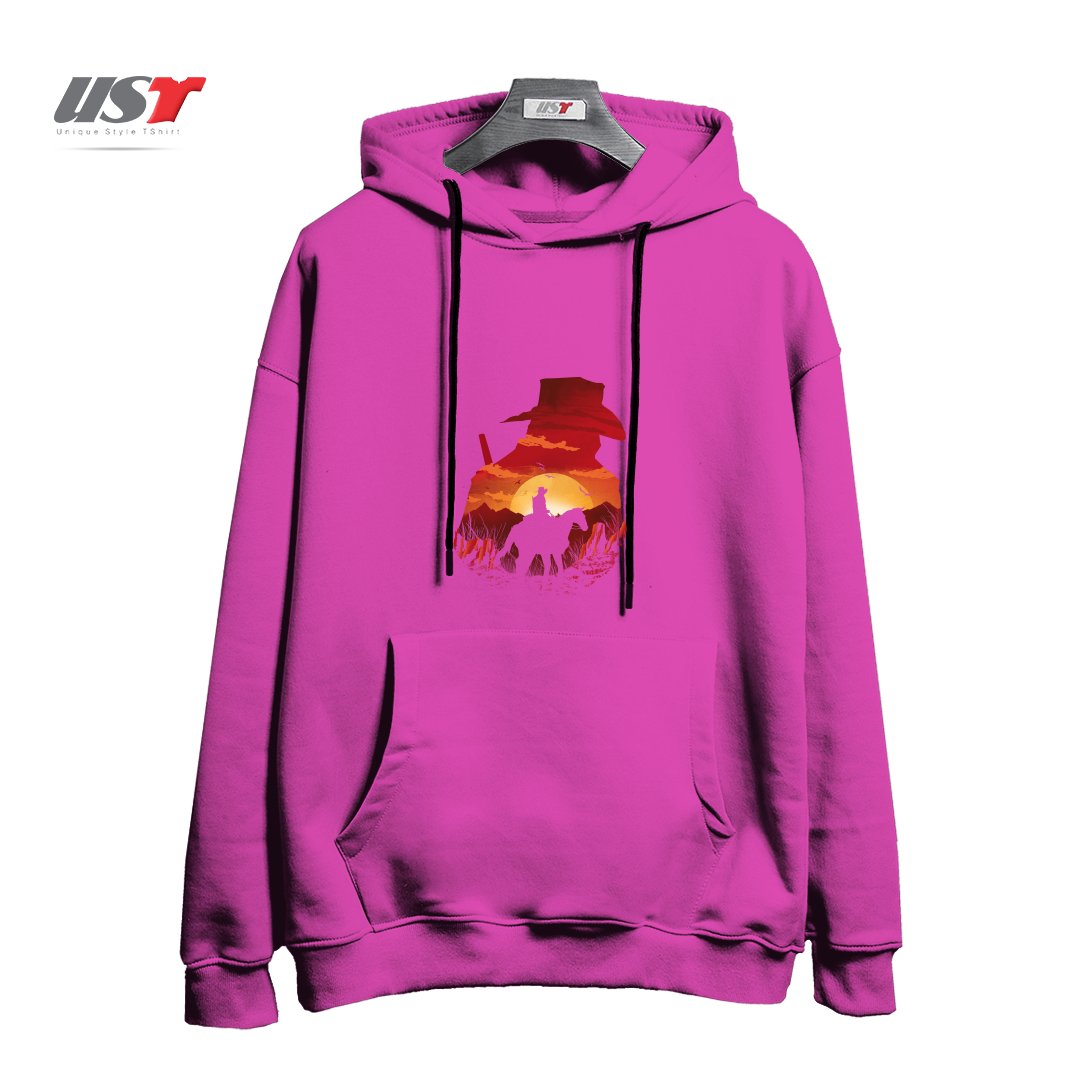 طرح RED SUNSET هودی اورسایزرنگ صورتی