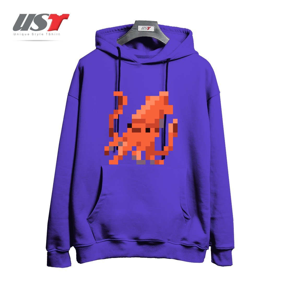 طرح ORANGE PIXEL OCTOPUS EMOJI هودی اورسایزرنگ بنفش