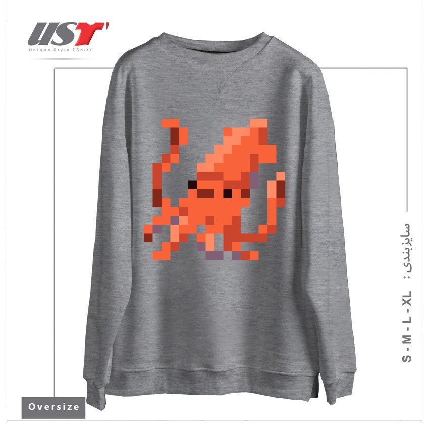 سوییشرت اورسایز طرح ORANGE PIXEL OCTOPUS EMOJI