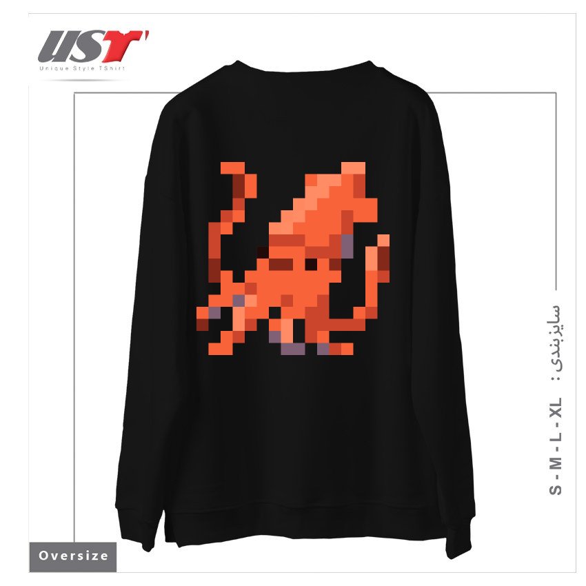 طرح ORANGE PIXEL OCTOPUS EMOJI سوییشرت اورسایزرنگ مشکی