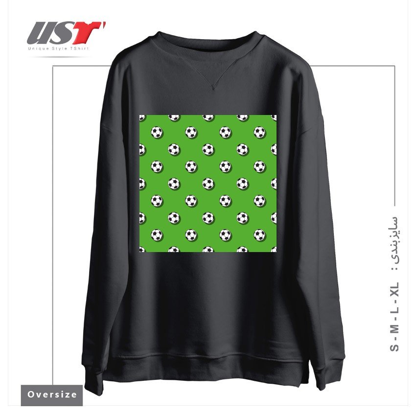 طرح WHITE CLASSIC BALL FOR SOCCER (FOOTBALL) PATTERN ON A GREEN BACKGROUND2 سوییشرت اورسایزرنگ دودی