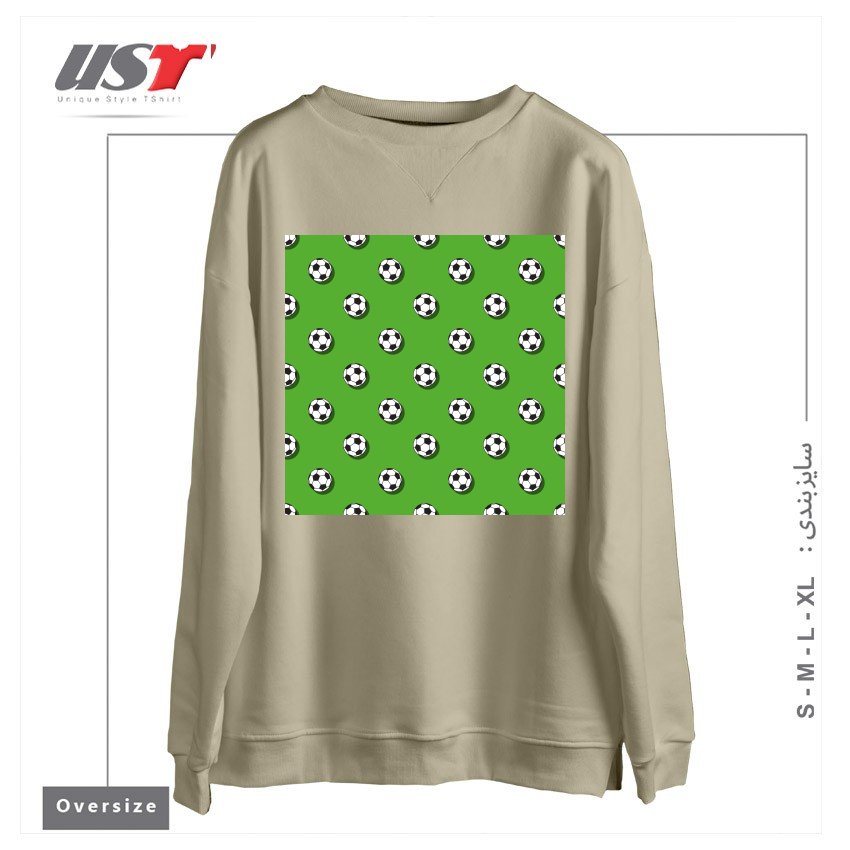 طرح WHITE CLASSIC BALL FOR SOCCER (FOOTBALL) PATTERN ON A GREEN BACKGROUND2 سوییشرت اورسایزرنگ نخودی