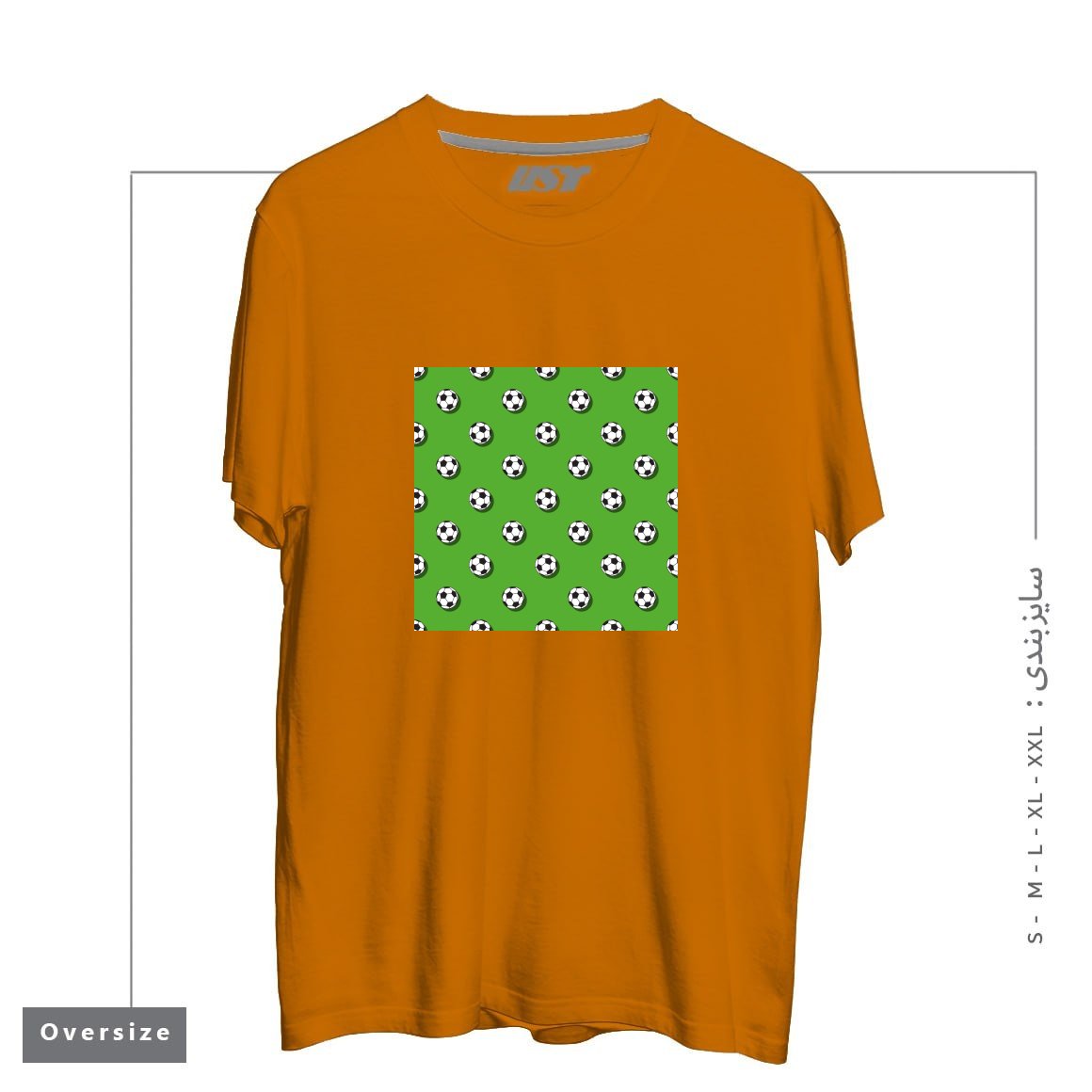 طرح WHITE CLASSIC BALL FOR SOCCER (FOOTBALL) PATTERN ON A GREEN BACKGROUND2 تیشرت اورسایزرنگ پرتغالی