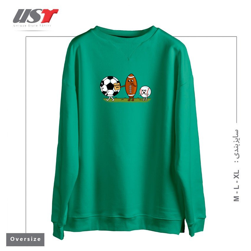 طرح SOCCER KICK ME سوییشرت اورسایزرنگ سبز سدری