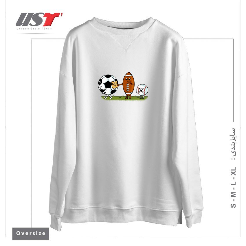 طرح SOCCER KICK ME سوییشرت اورسایزرنگ سفید