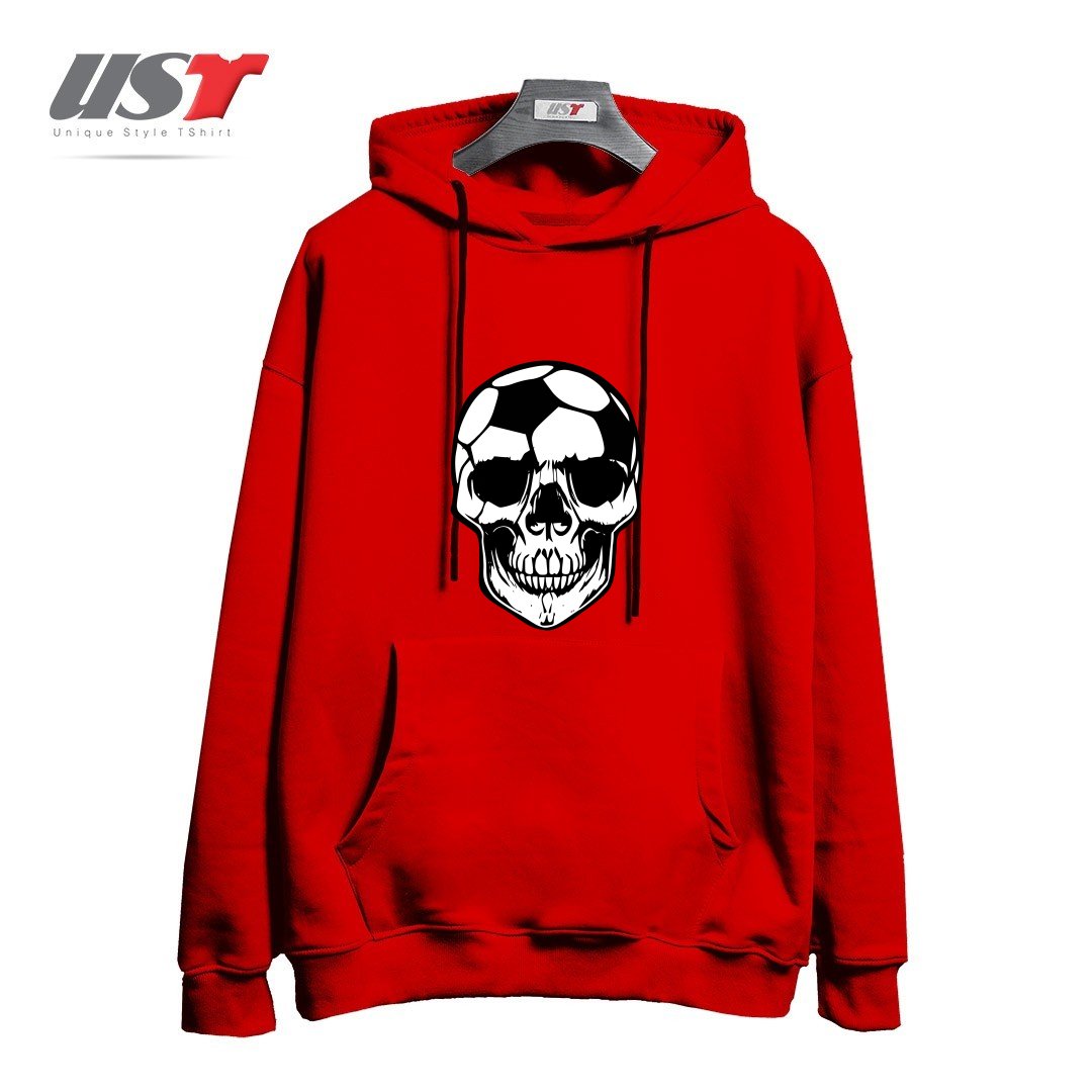 طرح SOCCER SKULL هودی اورسایزرنگ قرمز