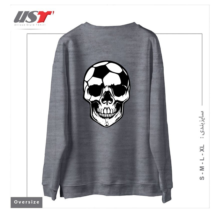 طرح SOCCER SKULL سوییشرت اورسایزرنگ طوسی ملانژ
