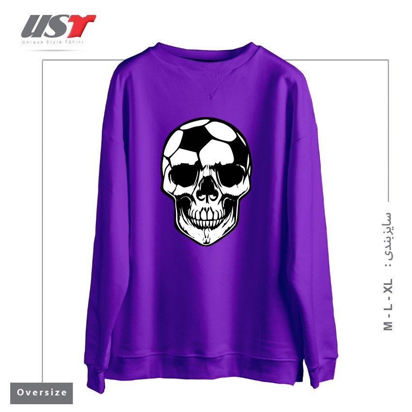 طرح SOCCER SKULL سوییشرت اورسایزرنگ بنفش