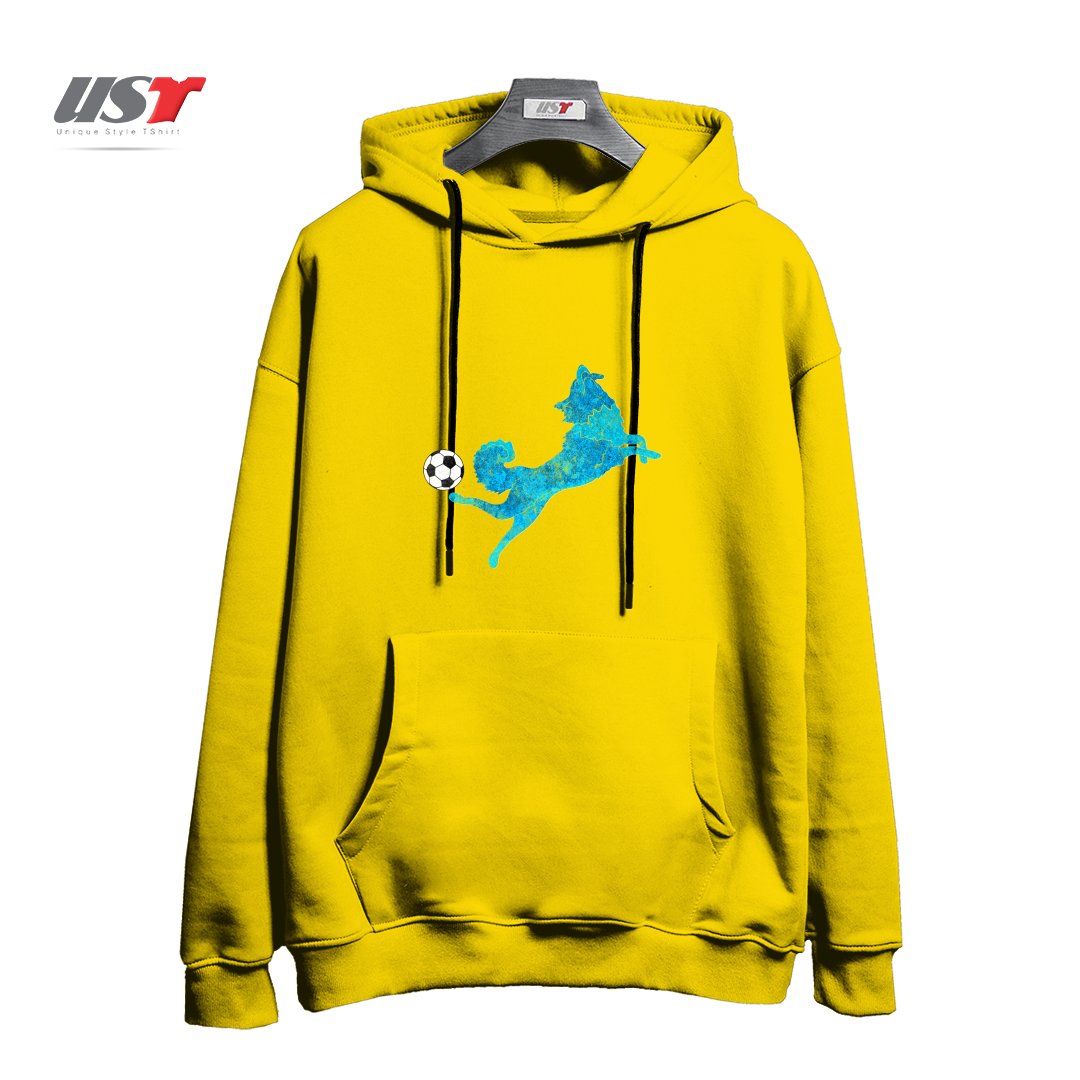 طرح SOCCER DOG2 هودی اورسایزرنگ زرد