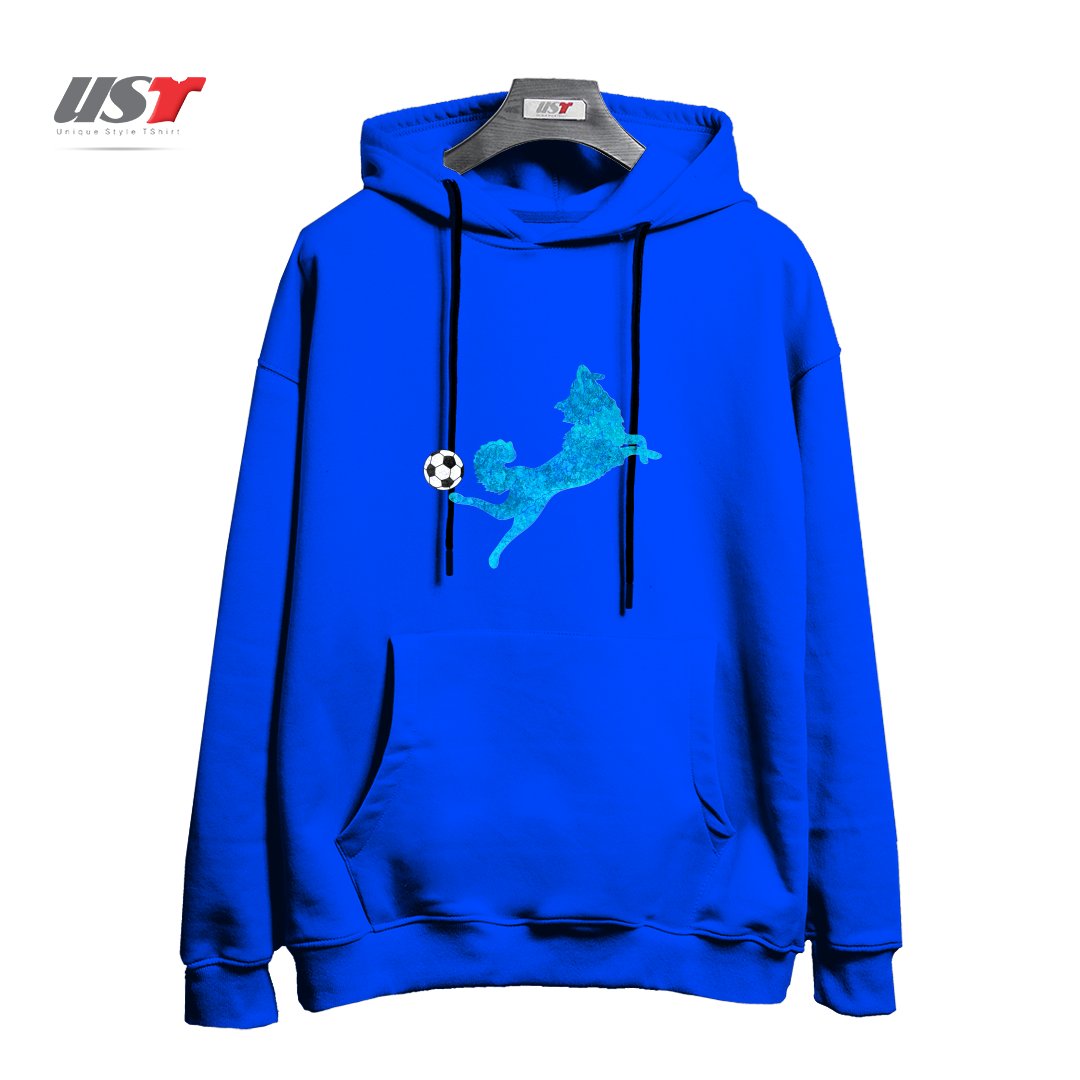 طرح SOCCER DOG2 هودی اورسایزرنگ آبی شالی