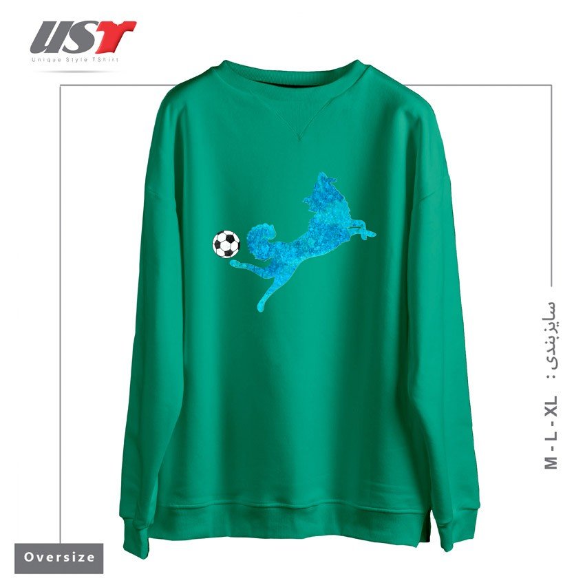 طرح SOCCER DOG2 سوییشرت اورسایزرنگ سبز سدری