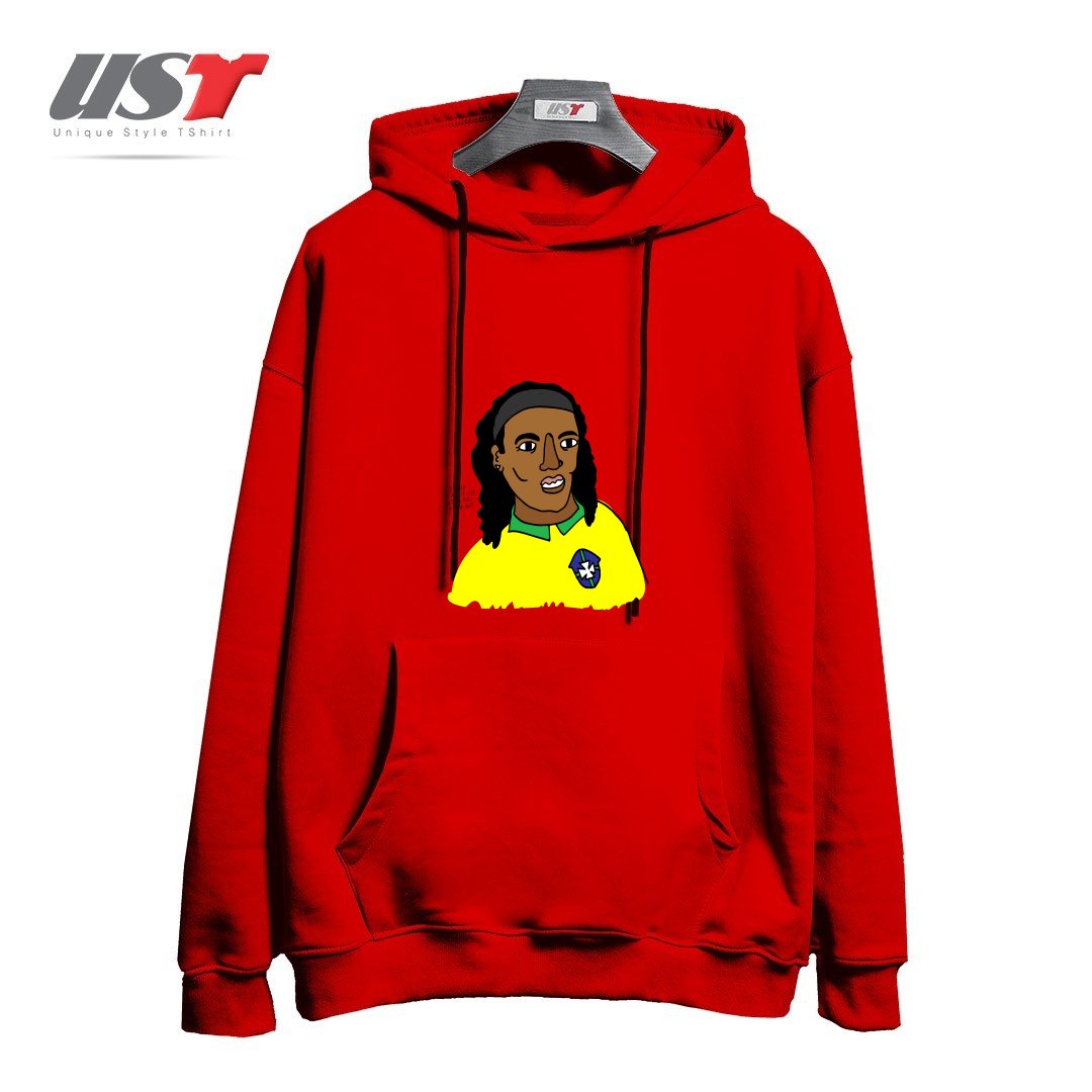 طرح RONALDINHO BRAZIL FOOTBALL T SHIRT هودی اورسایزرنگ قرمز