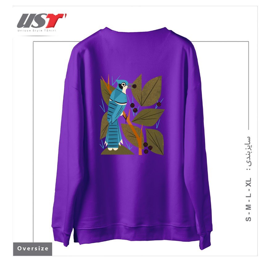طرح BLUE JAY AND BERRIES سوییشرت اورسایزرنگ بنفش