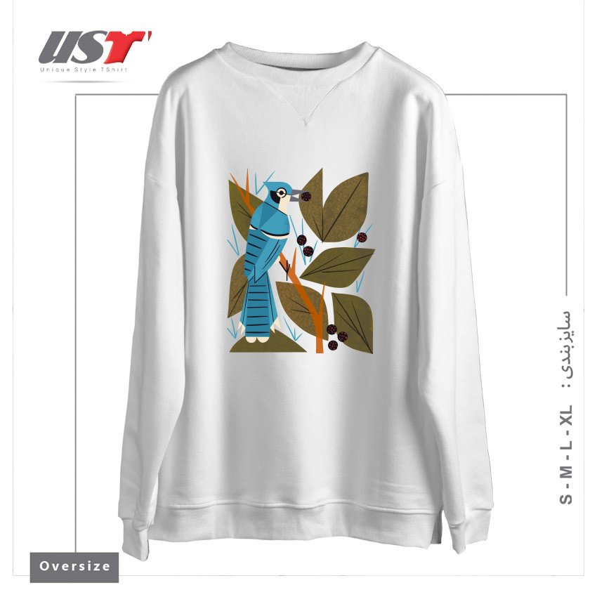 سوییشرت اورسایز طرح BLUE JAY AND BERRIES