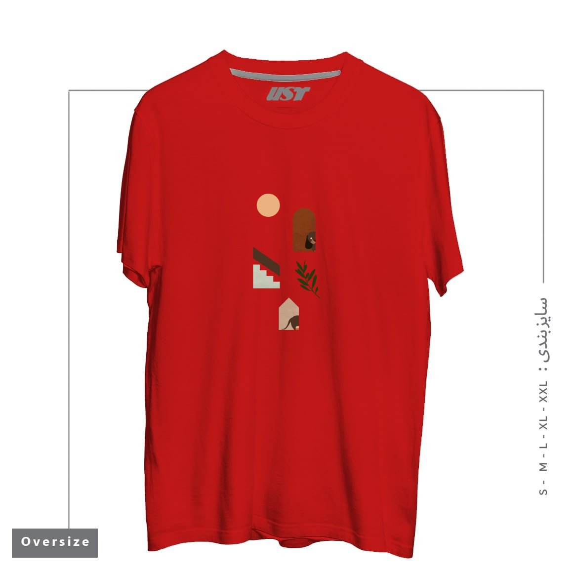 طرح HIDE AND SEEK DACHSHUND تیشرت اورسایزرنگ قرمز