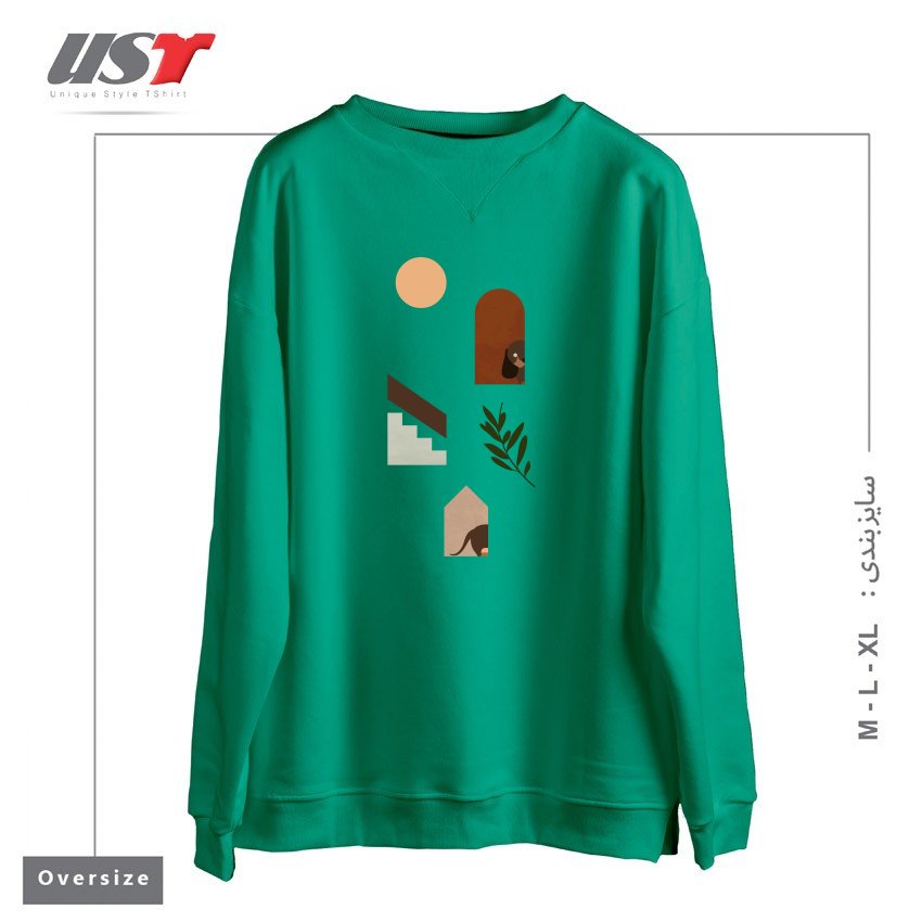 طرح HIDE AND SEEK DACHSHUND سوییشرت اورسایزرنگ سبز سدری