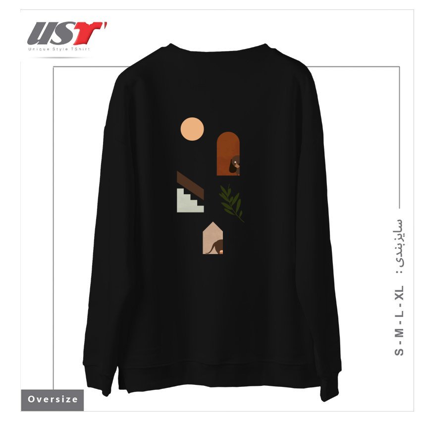 طرح HIDE AND SEEK DACHSHUND سوییشرت اورسایزرنگ مشکی