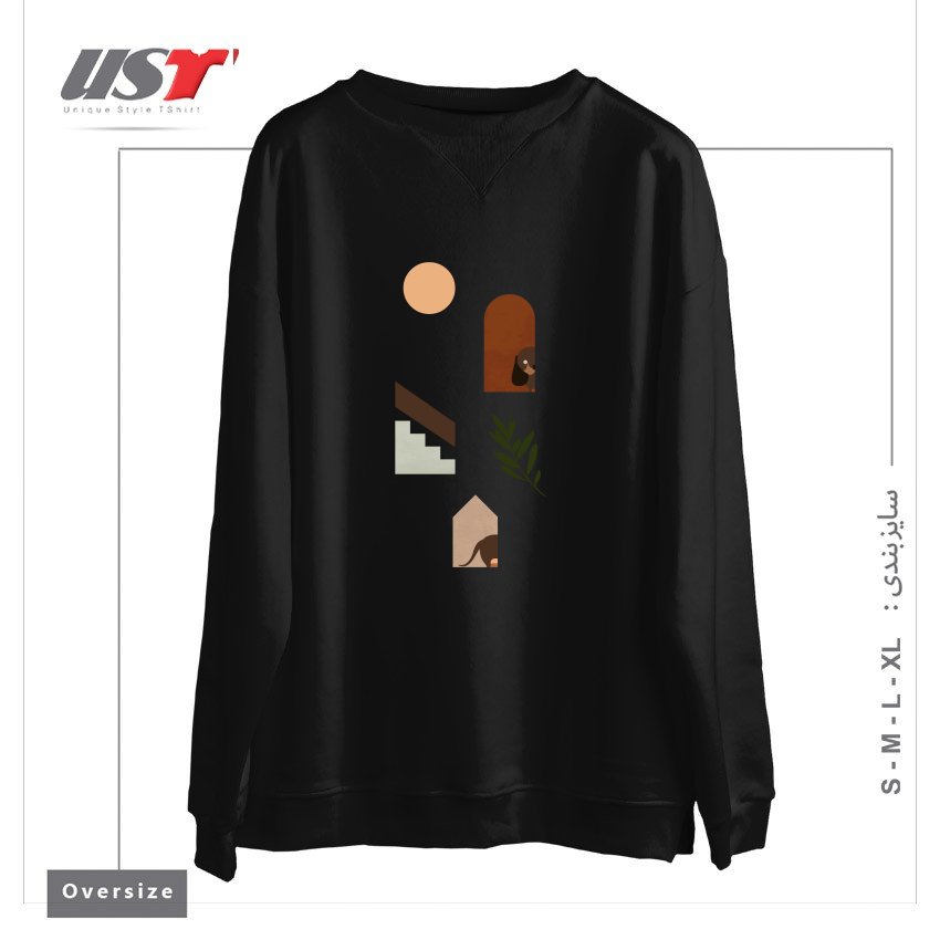 طرح HIDE AND SEEK DACHSHUND سوییشرت اورسایزرنگ مشکی