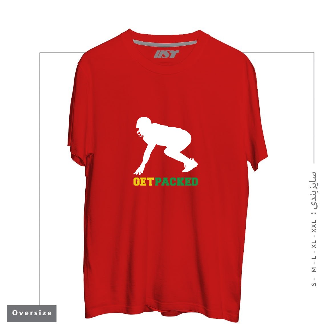 طرح GET PACKED تیشرت اورسایزرنگ قرمز