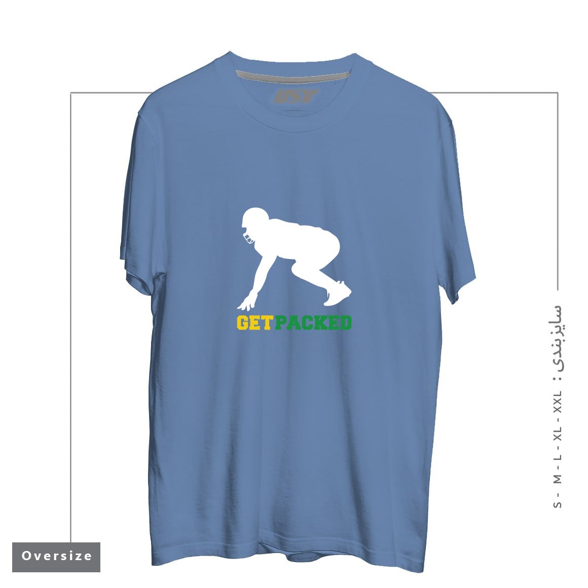 طرح GET PACKED تیشرت اورسایزرنگ آبی نفتی