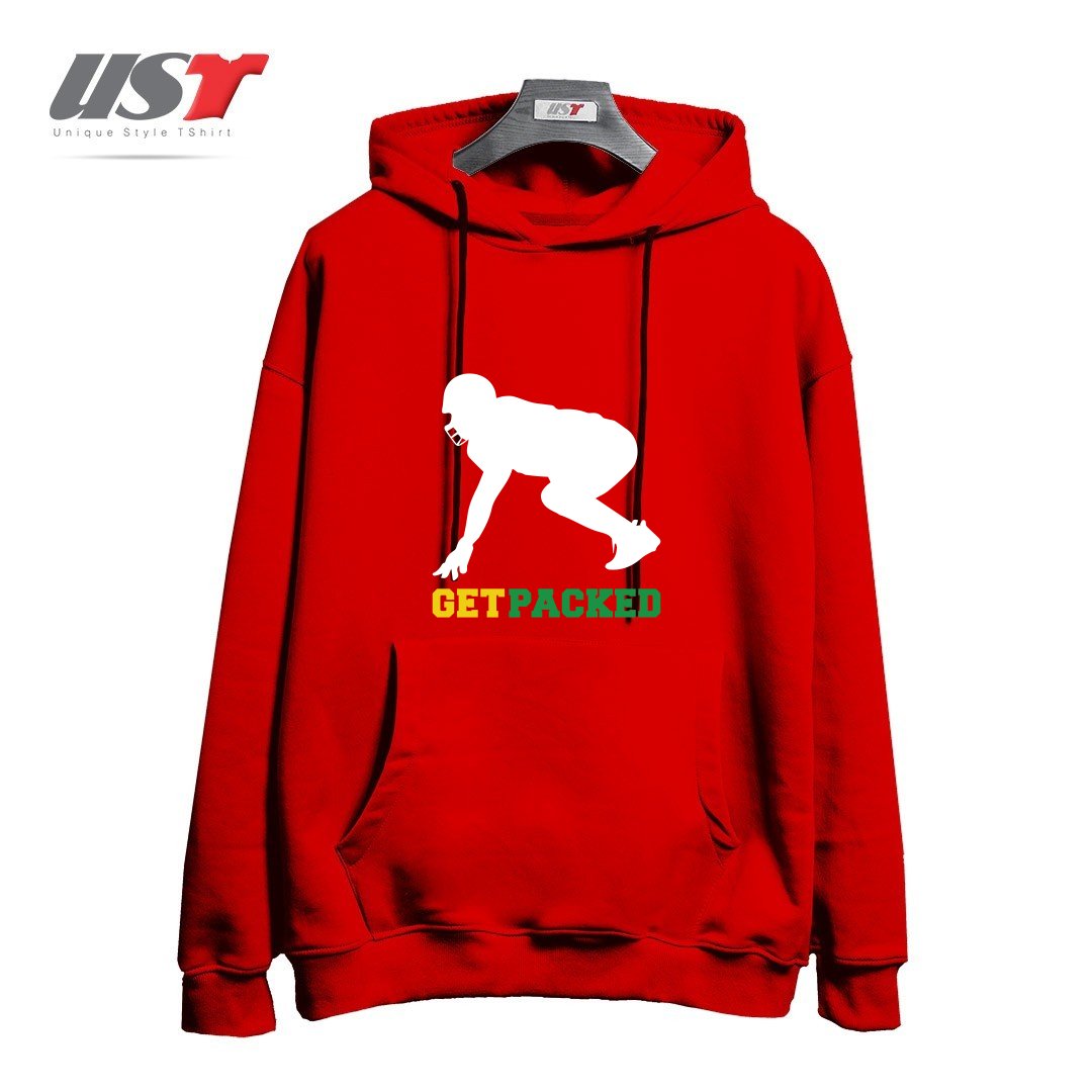 طرح GET PACKED هودی اورسایزرنگ قرمز
