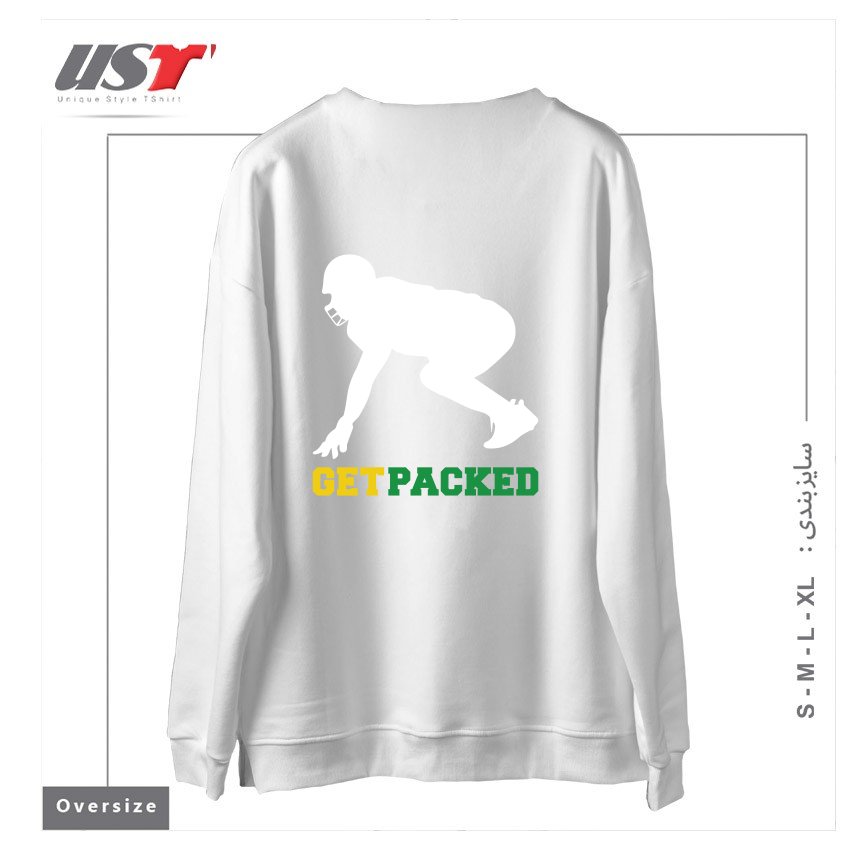 طرح GET PACKED سوییشرت اورسایزرنگ سفید