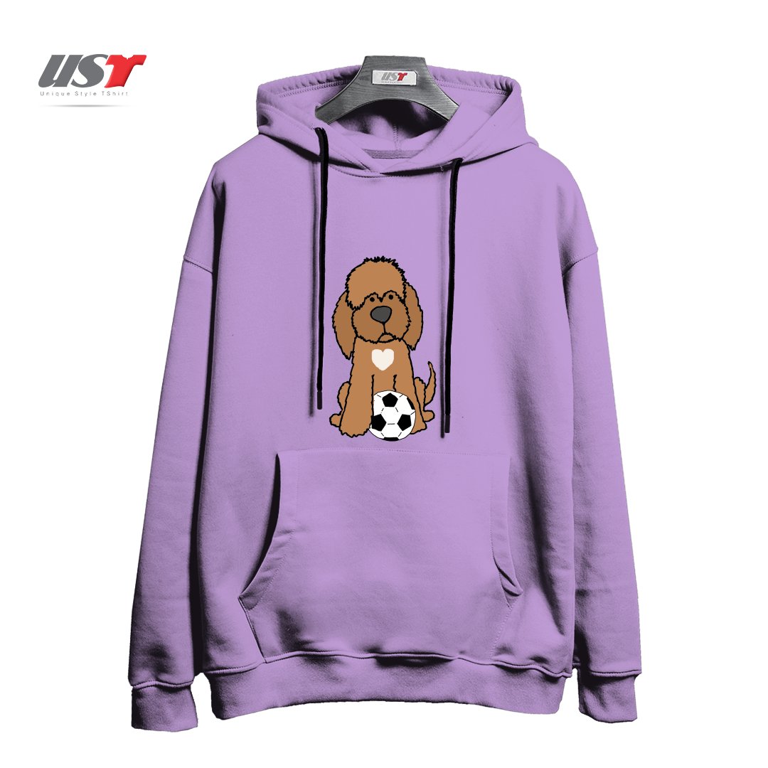 هودی اورسایز طرح FUNNY CHOCOLATE LABRADOODLE DOG PLAYING SOCCER
