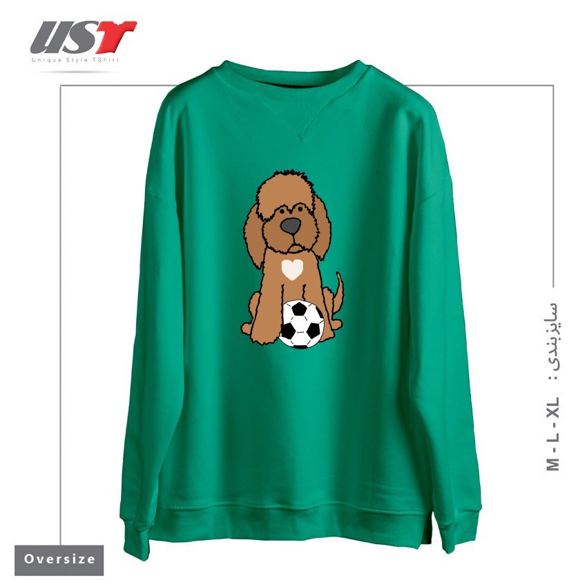 طرح FUNNY CHOCOLATE LABRADOODLE DOG PLAYING SOCCER سوییشرت اورسایزرنگ سبز سدری