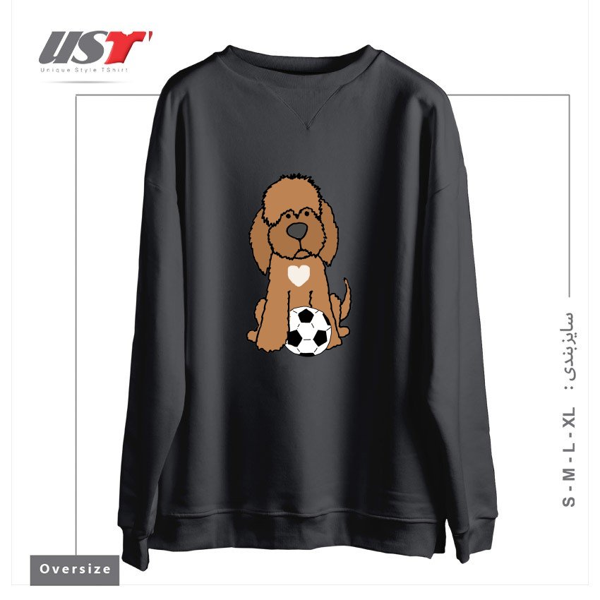 طرح FUNNY CHOCOLATE LABRADOODLE DOG PLAYING SOCCER سوییشرت اورسایزرنگ دودی