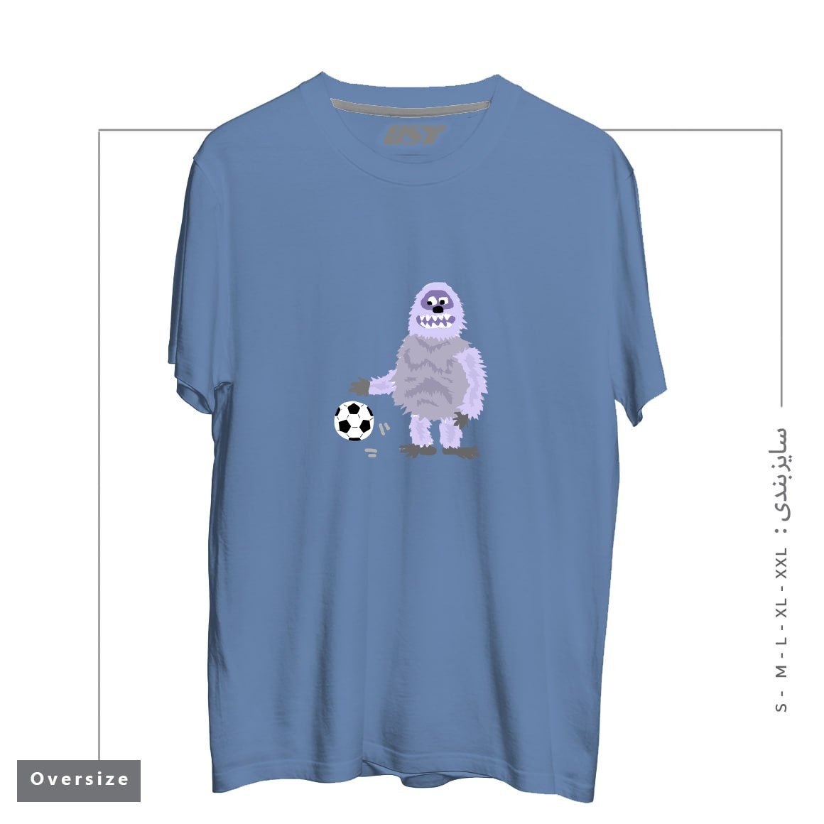 طرح FUNNY ABOMINABLE SNOWMAN PLAYING SOCCER تیشرت اورسایزرنگ آبی نفتی