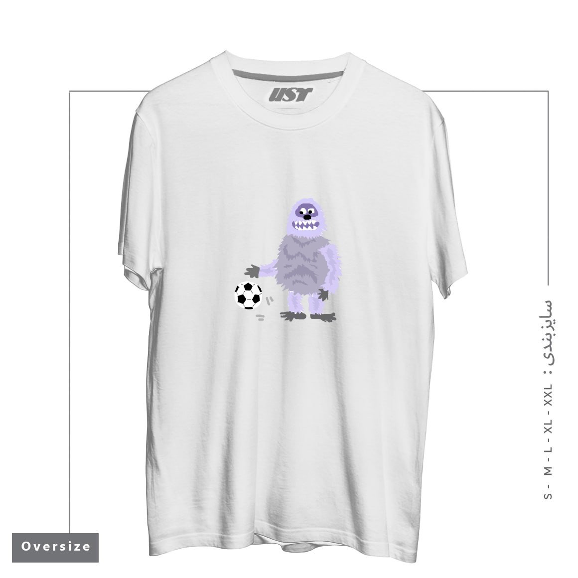 طرح FUNNY ABOMINABLE SNOWMAN PLAYING SOCCER تیشرت اورسایزرنگ سفید