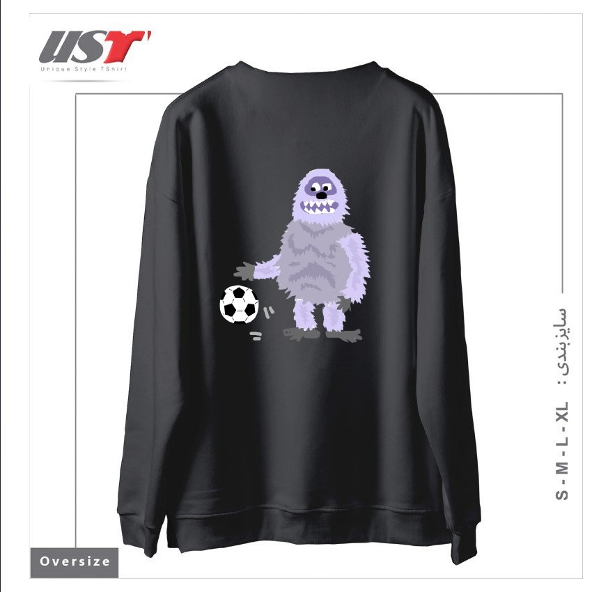 طرح FUNNY ABOMINABLE SNOWMAN PLAYING SOCCER سوییشرت اورسایزرنگ دودی