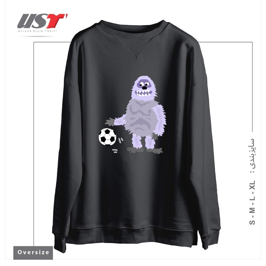 طرح FUNNY ABOMINABLE SNOWMAN PLAYING SOCCER سوییشرت اورسایزرنگ دودی