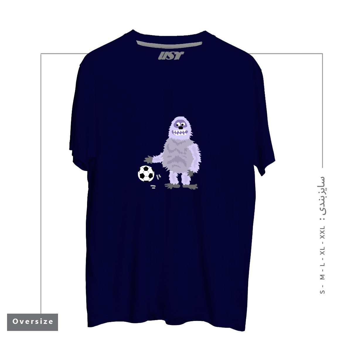 طرح FUNNY ABOMINABLE SNOWMAN PLAYING SOCCER تیشرت اورسایزرنگ سرمه ای