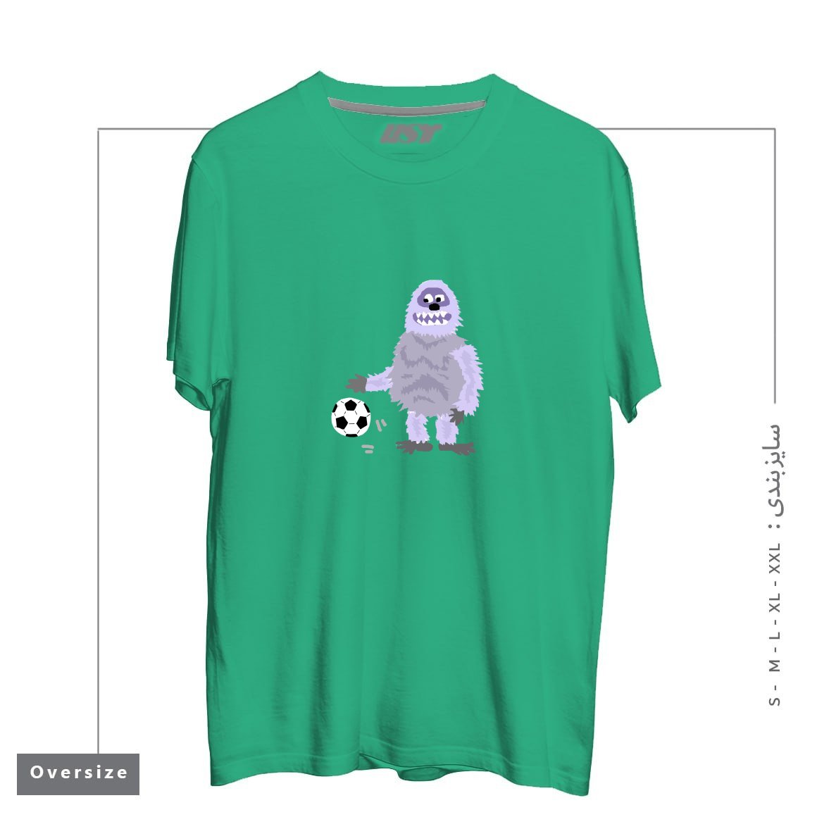 طرح FUNNY ABOMINABLE SNOWMAN PLAYING SOCCER تیشرت اورسایزرنگ سبز