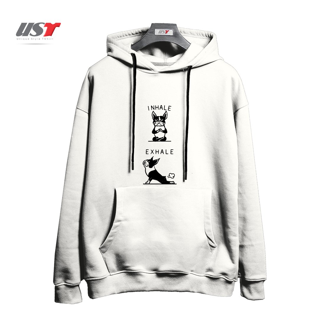 هودی اورسایز طرح INHALE EXHALE BOSTON TERRIER