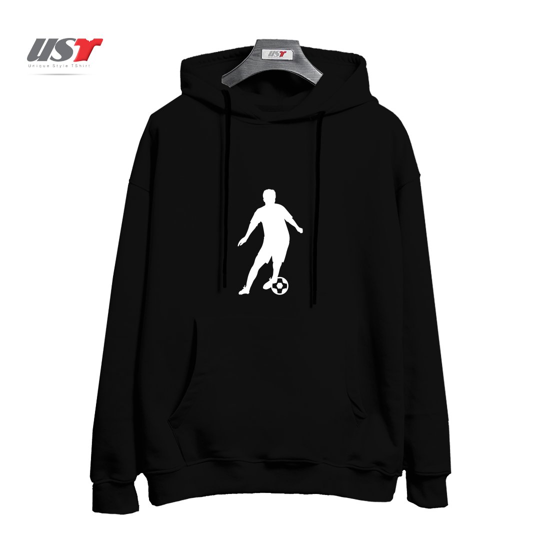 طرح FOOTBALL SOCCER SPORT PLAYER هودی اورسایزرنگ مشکی