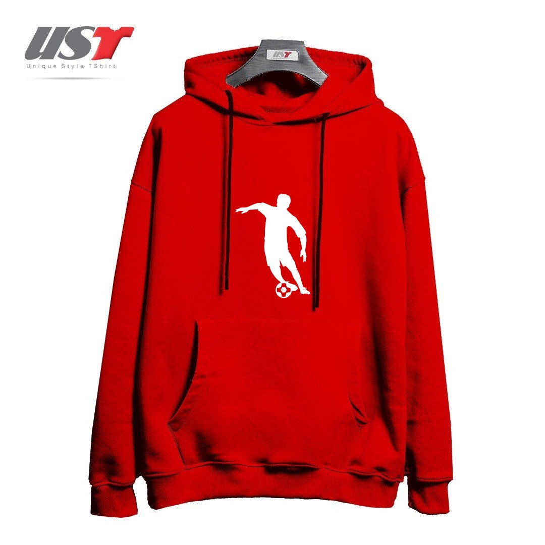 طرح FOOTBALL FAN PLAYER هودی اورسایزرنگ قرمز