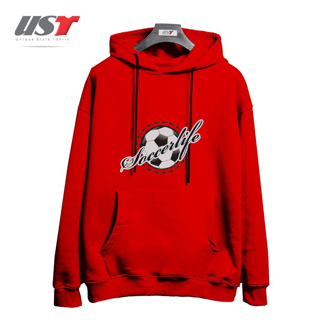 طرح FOOTBALL DESIGN هودی اورسایزرنگ قرمز