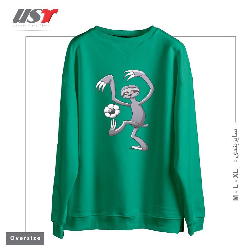 سوییشرت اورسایز طرح COOL SLOTH MAKING A BIG EFFORT TO WAKE UP AND PLAY SOCCER