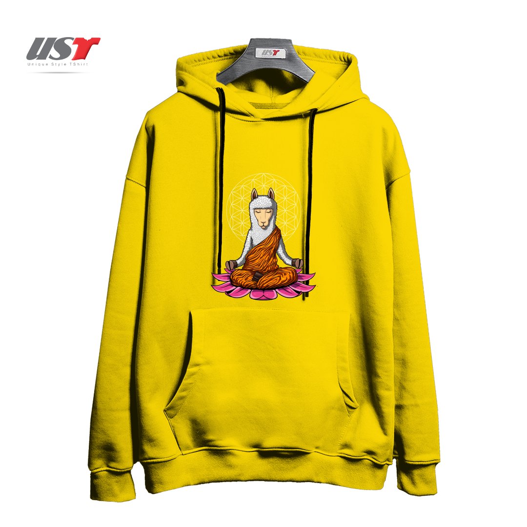 طرح LLAMA BUDDHA هودی اورسایزرنگ زرد