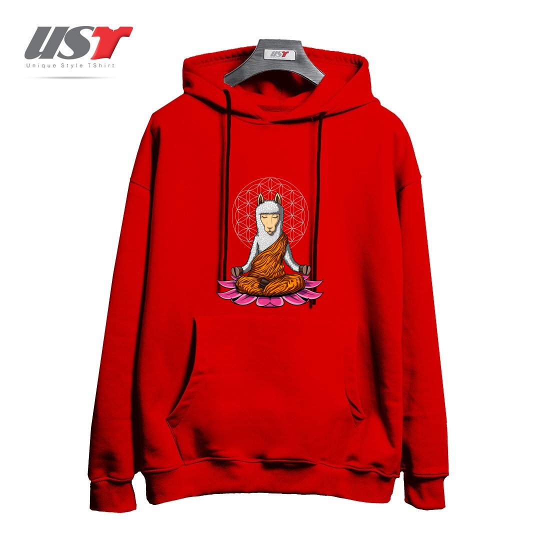 طرح LLAMA BUDDHA هودی اورسایزرنگ قرمز