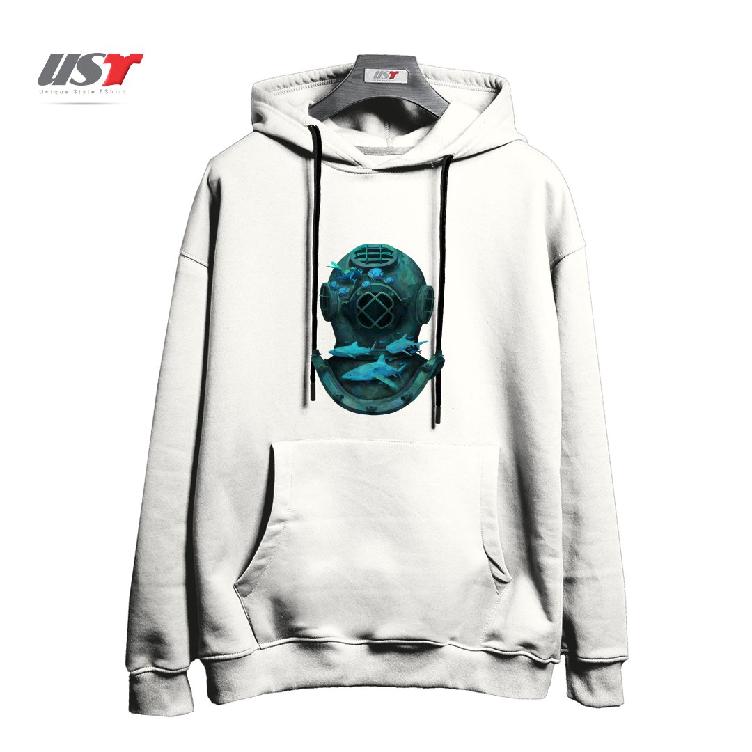 طرح DEEP DIVING هودی اورسایزرنگ سفید