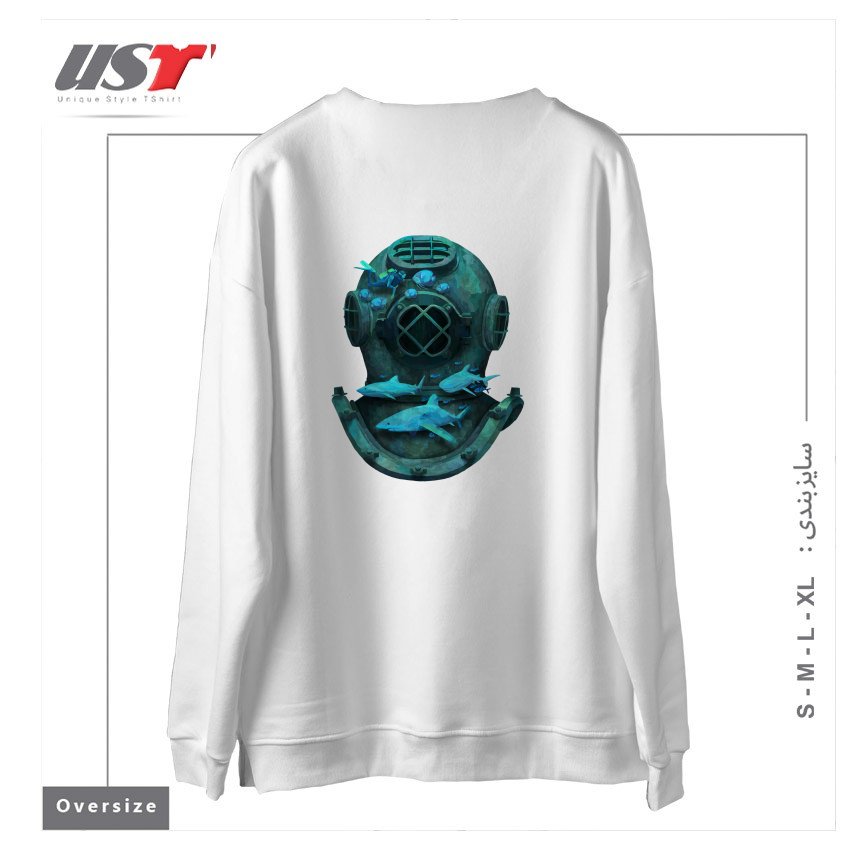 طرح DEEP DIVING سوییشرت اورسایزرنگ سفید