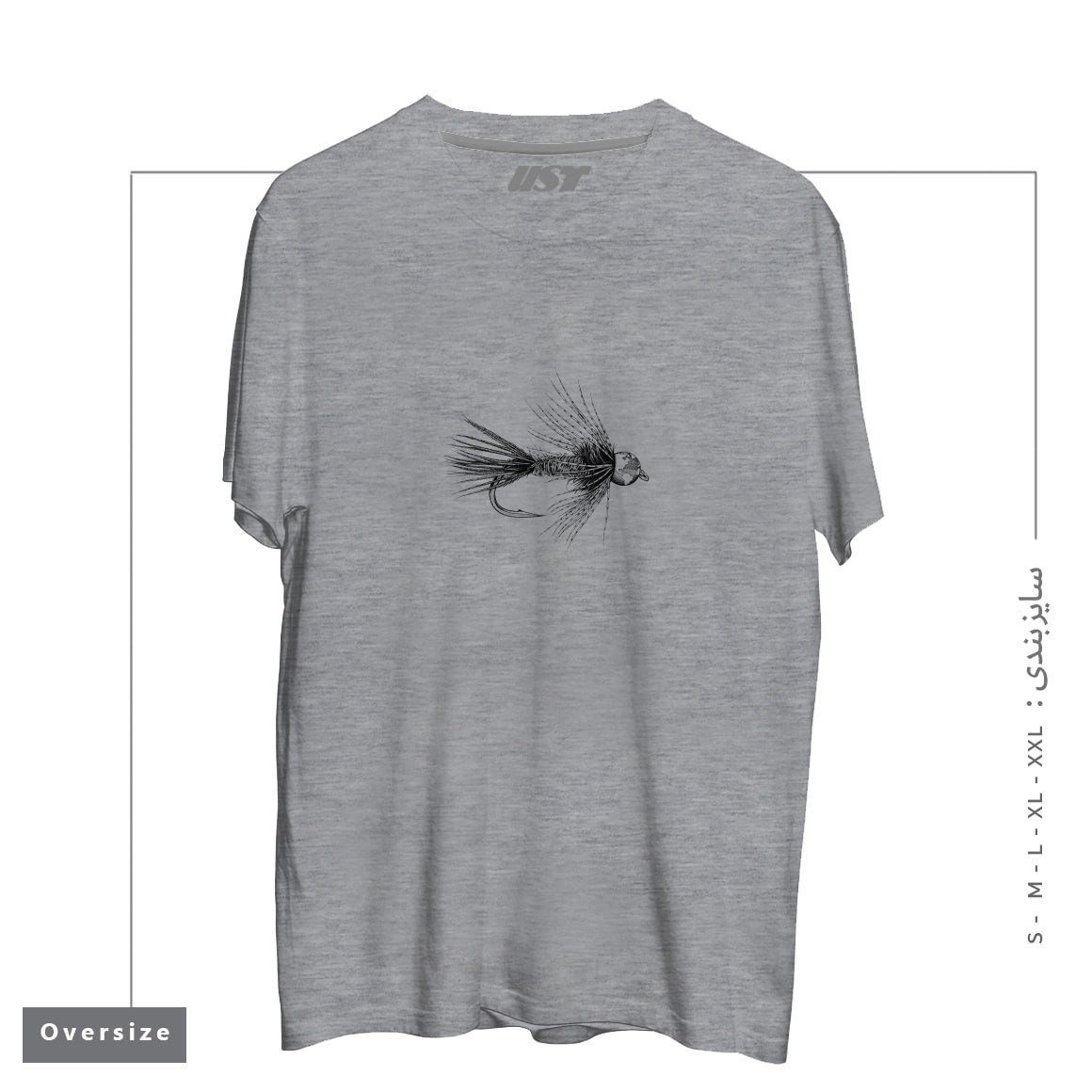 طرح FISH THE GLOBE تیشرت اورسایزرنگ طوسی ملانژ