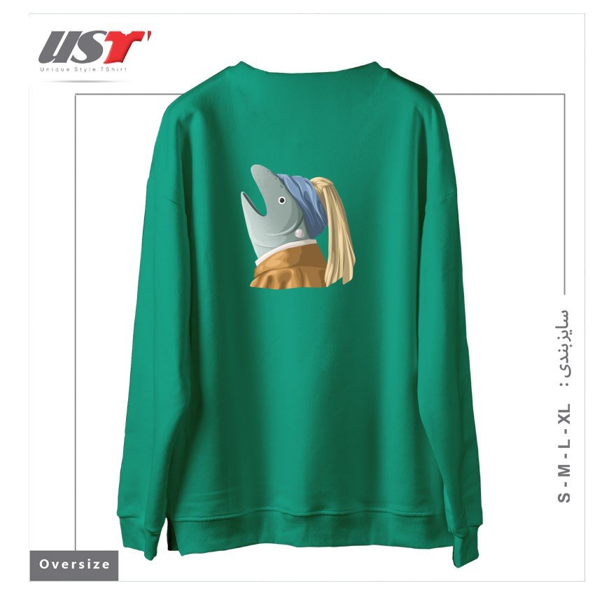 طرح FISH WITH PEARL EARRING5 سوییشرت اورسایزرنگ سبز سدری