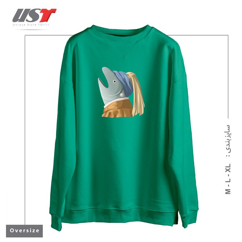 سوییشرت اورسایز طرح FISH WITH PEARL EARRING5