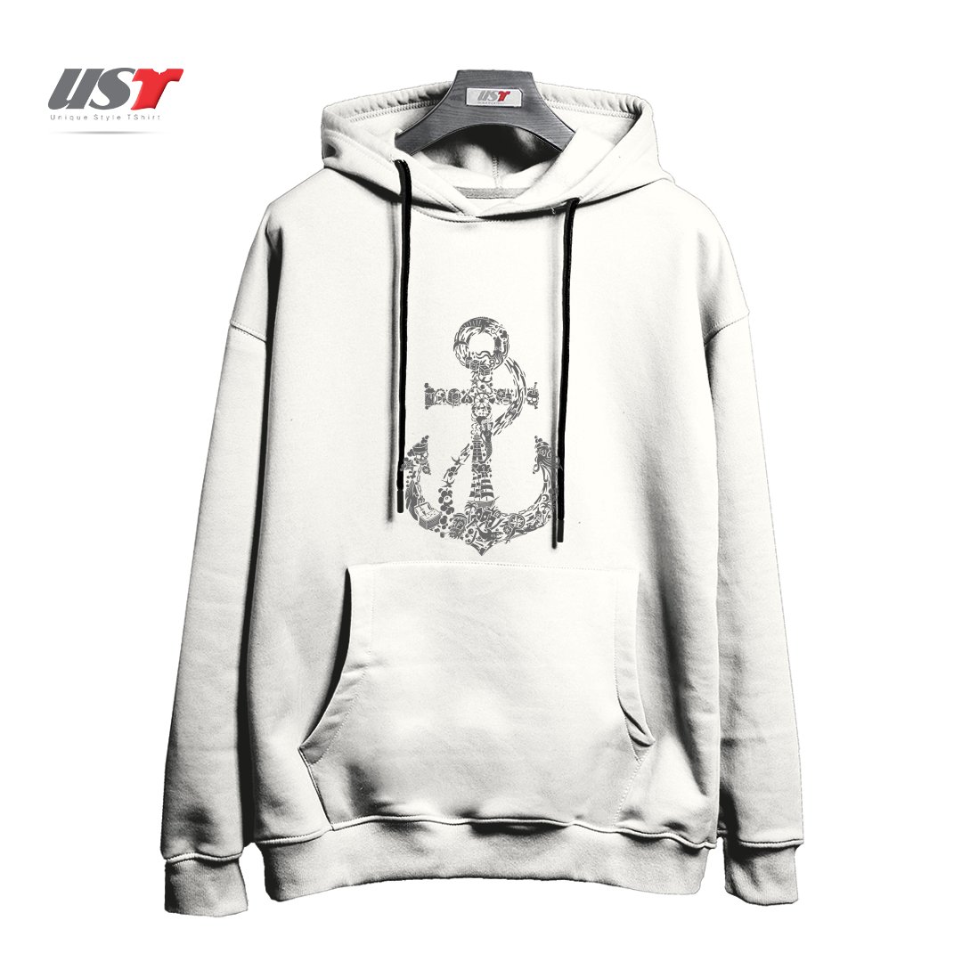 طرح WHALES, TALES & ALES هودی اورسایزرنگ سفید