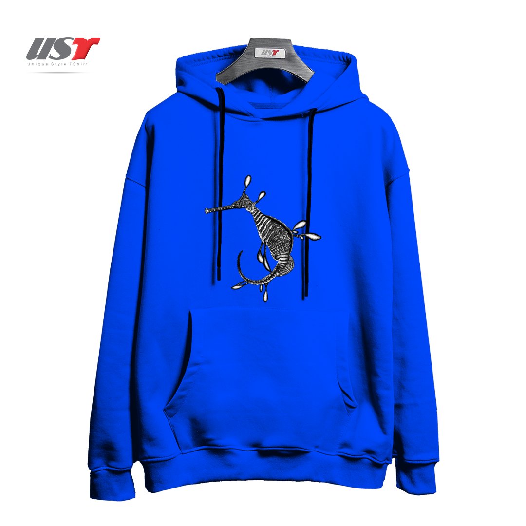 هودی اورسایز طرح WEEDY SEADRAGON SEAHORSE FISH INK ILLUSTRATION